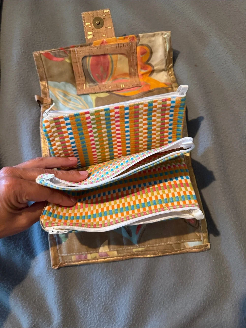 Handmade Cork Turtle Print Wallet - Natural Cork with Colorful Turtle Accents